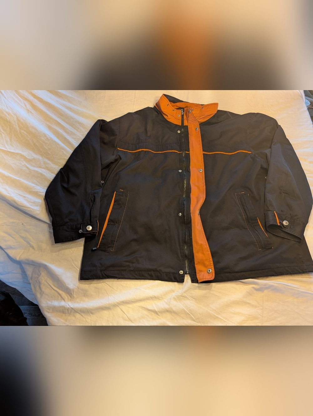 2/40$ Vintage Black Windbreaker Jacket with Orange Accents - Picture 2 of 7